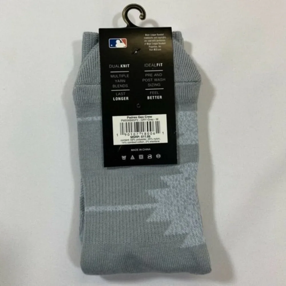 San Diego Padres PWKY Athletic‎ Fit Socks Boy's Size M Geo Grey Tatis Machado
